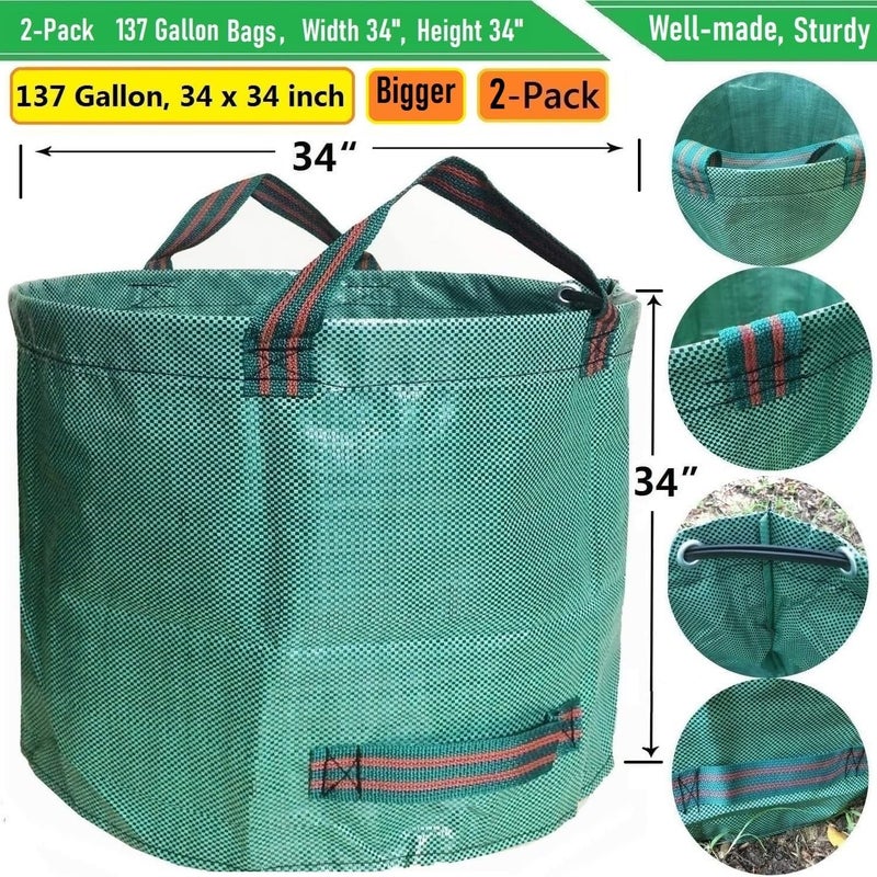 Tespher Professional 2-Pack 137 Gallon Lawn Garden Bags Large (D34,H34 inch) Yard Waste Bags with Gardening Gloves, Big Leaf Bag,Yard Debris,Waste Container,Lawn Trash Bin,Grass Clippings,Weeds Bags 4 Handles - Image 4